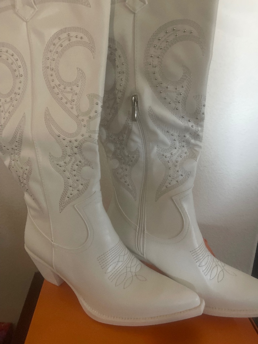 White Studded Cowboy Boots
